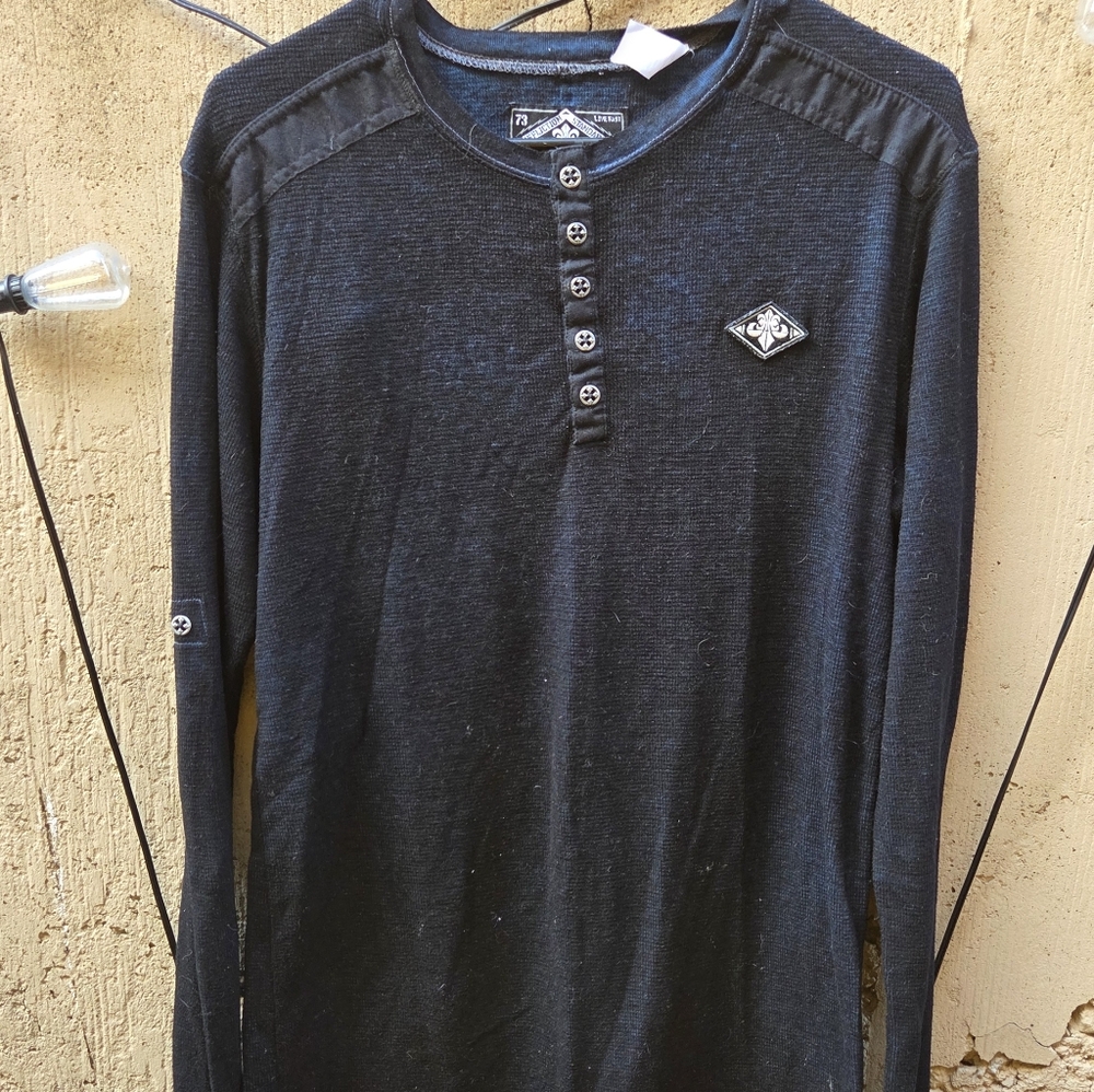 Affliction "73" Black Long-sleeve Partial Button-down Shirt